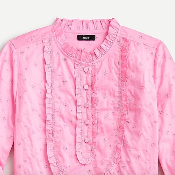 J.Crew Tops - J.Crew Long-sleeve Eyelet Ruffle Shirt Size M NEW